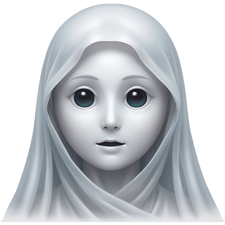 Cinematic Noble Ghost Portrait Emoji, Ethereal and dignified, with a flowing, translucent form in silvery-white hues, wispy and majestic, and a calm, otherworldly expression with deep, thoughtful eyes, simplified yet sophisticated features, highly detailed, glowing with a soft, spectral radiance, high shine, exuding regal mystery and quiet authority, with a soft glowing outline that captures the essence of a ghostly guardian drifting from another realm! emoji