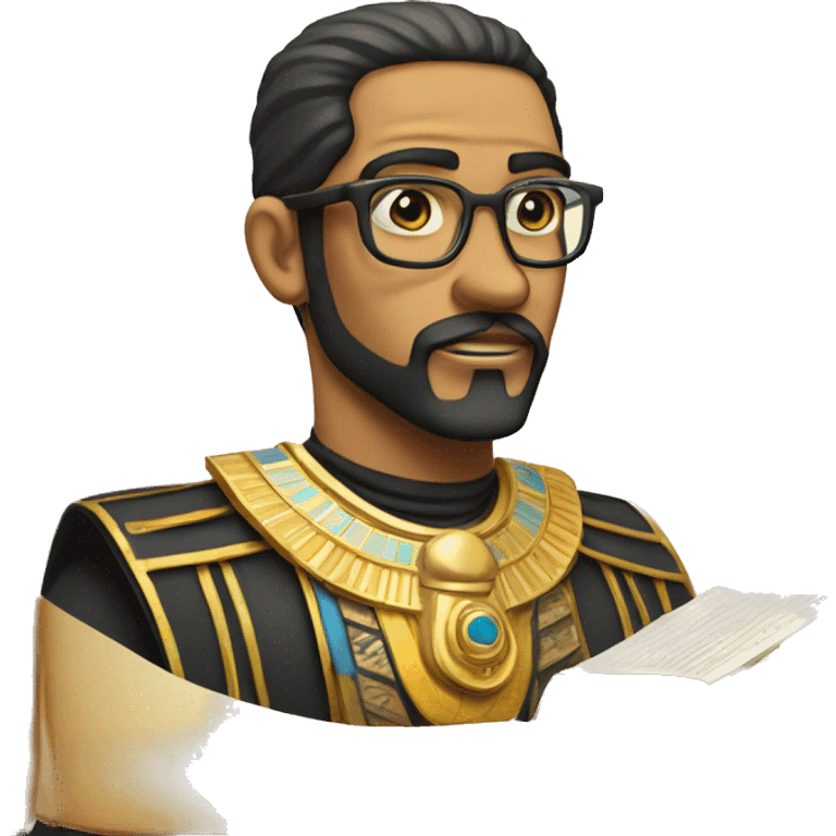 egyptian ruler with glasses and a goatee holding a history book emoji