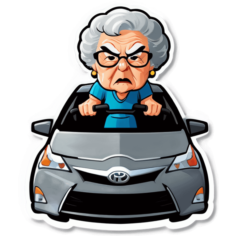 Angry grandma drives a gray Prius  emoji