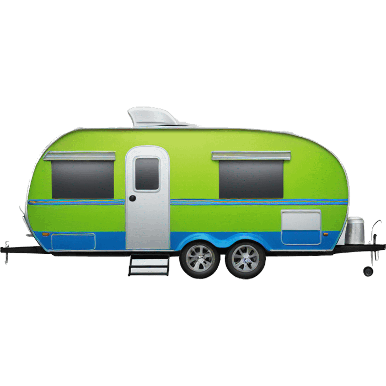 Realistic lime green and blue camping travel trailer isolated.  emoji