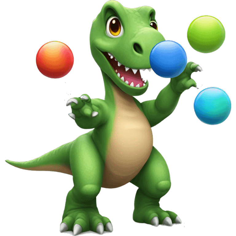 dinosaur juggles colorful balls emoji