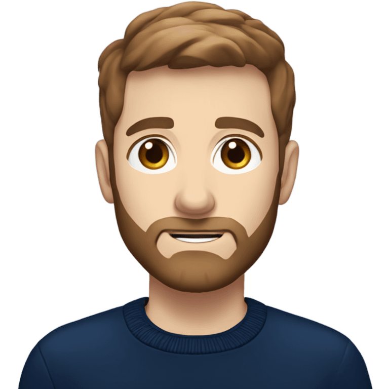 irish man blue eyes, brown short hair and short beard, wearing a smart navy blue jumper. emoji