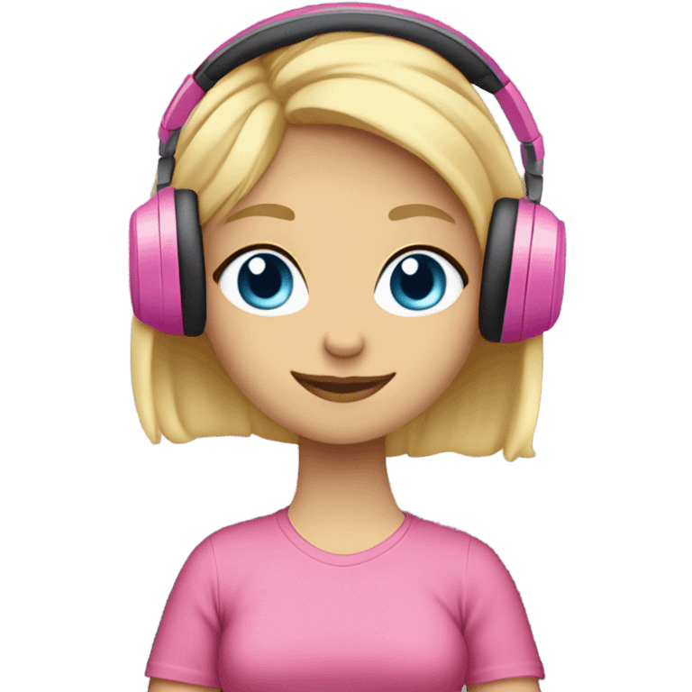 blonde hair blue eyed girl pink headphones and computer emoji