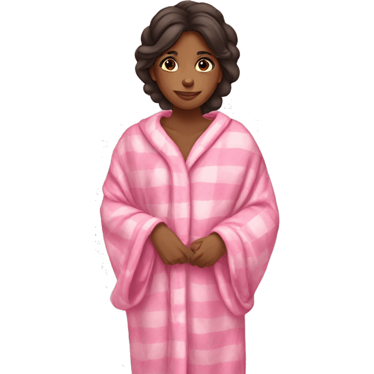 Brown girl wearing pink pajamas and Christmas blanket emoji