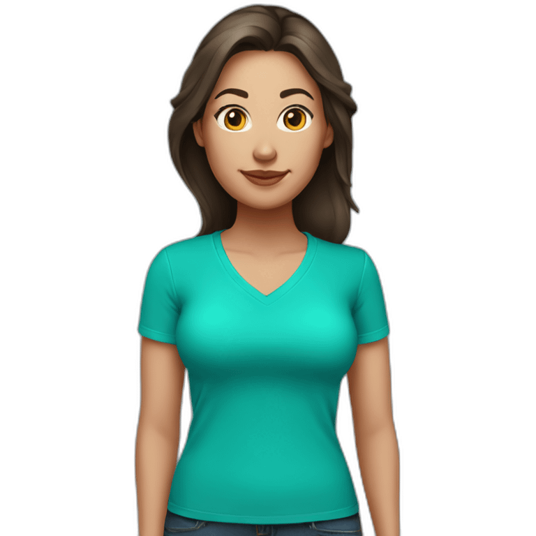 Brunette woman light skin very large breasts turquoise v-neck shirt emoji