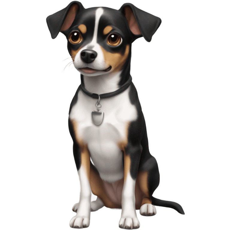 a pinscher-chihuahua-jack russel mix that is black and white emoji