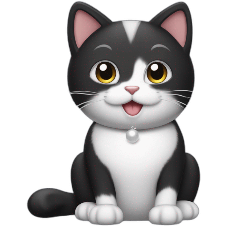 Cute happy Tux cat,The tail is always raised, and the tip of the tail is a small white ball. emoji