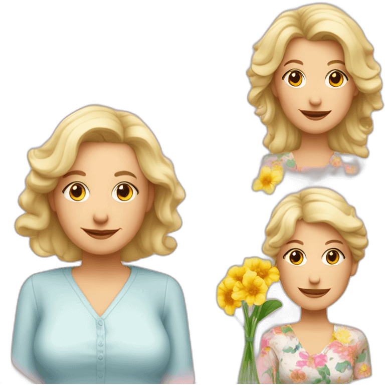 Une grand-mère avec des cheveux blonds et une chemise avec des fleurs emoji