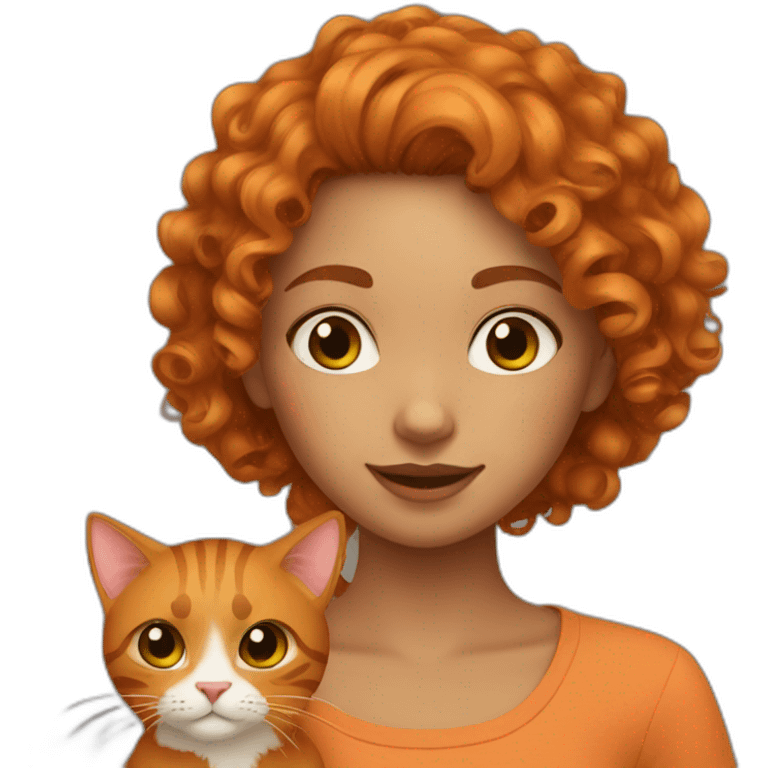 Curly girl with ginger cat emoji