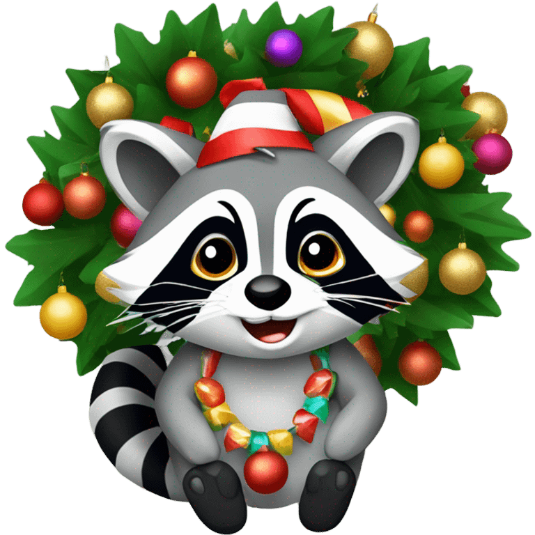 raccoon in a Christmas garland emoji