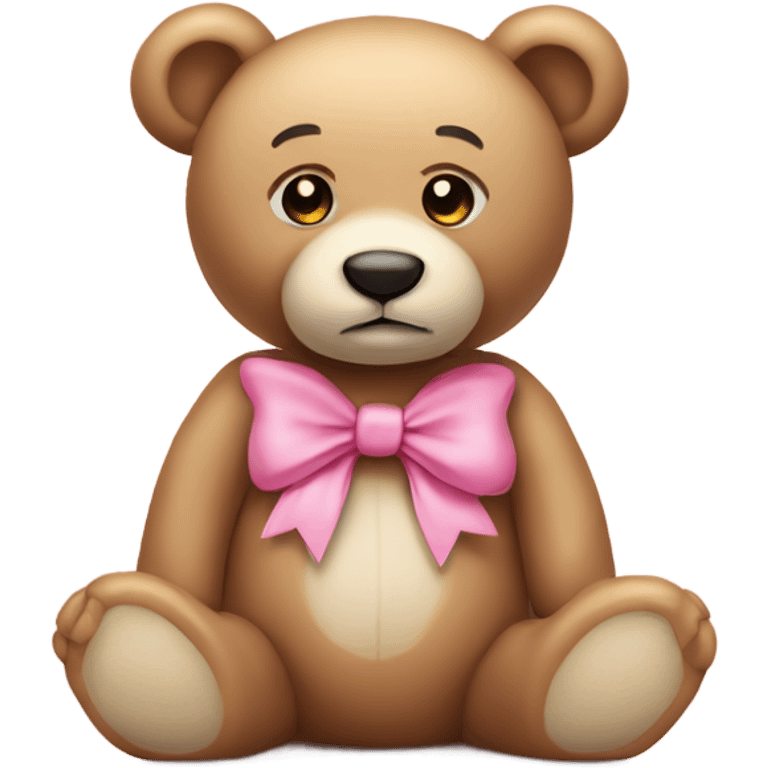 Beige teddy bear with innocent eyes wearing a pink bow on its right ear emoji