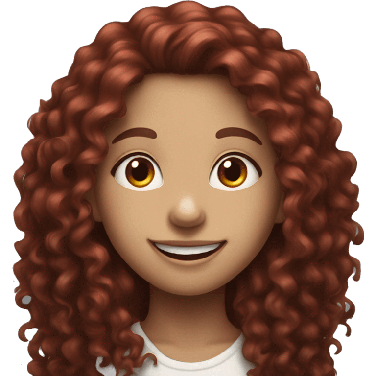 Happy Dark Red long hair curly girl, white skin  emoji