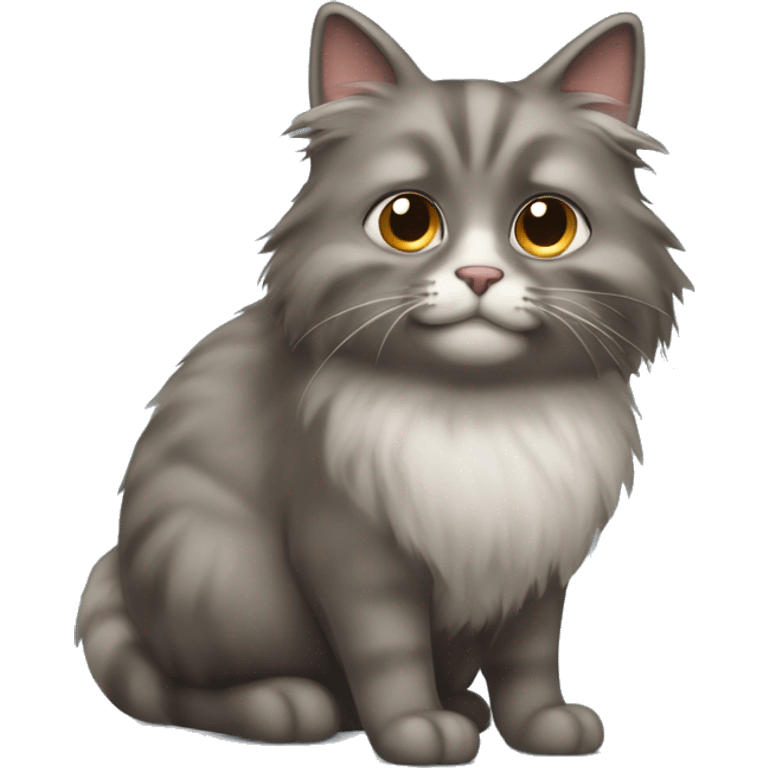 The fluffy grey brown cat poops emoji