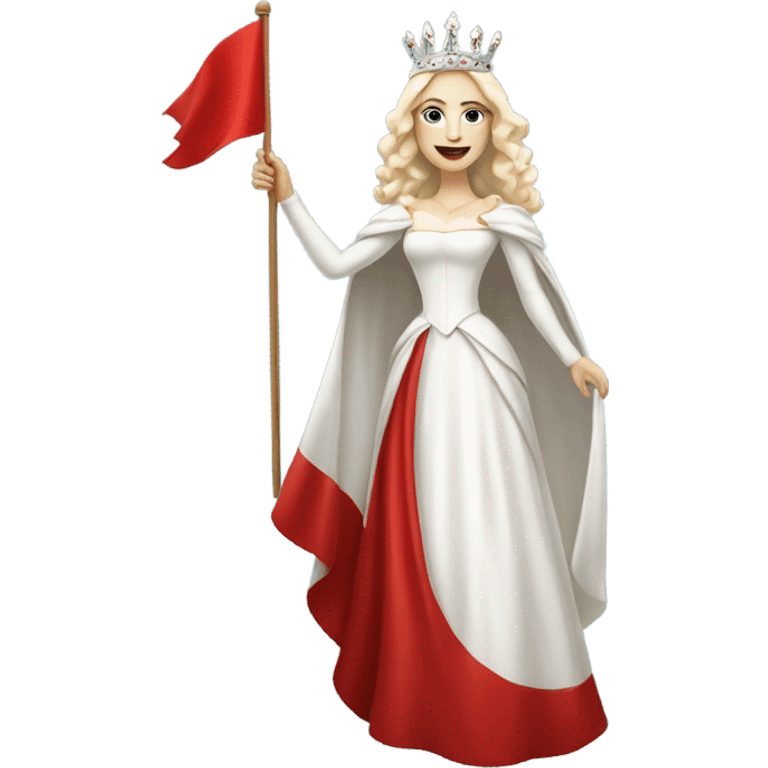 Beautiful white queen waving and holding a red flag emoji