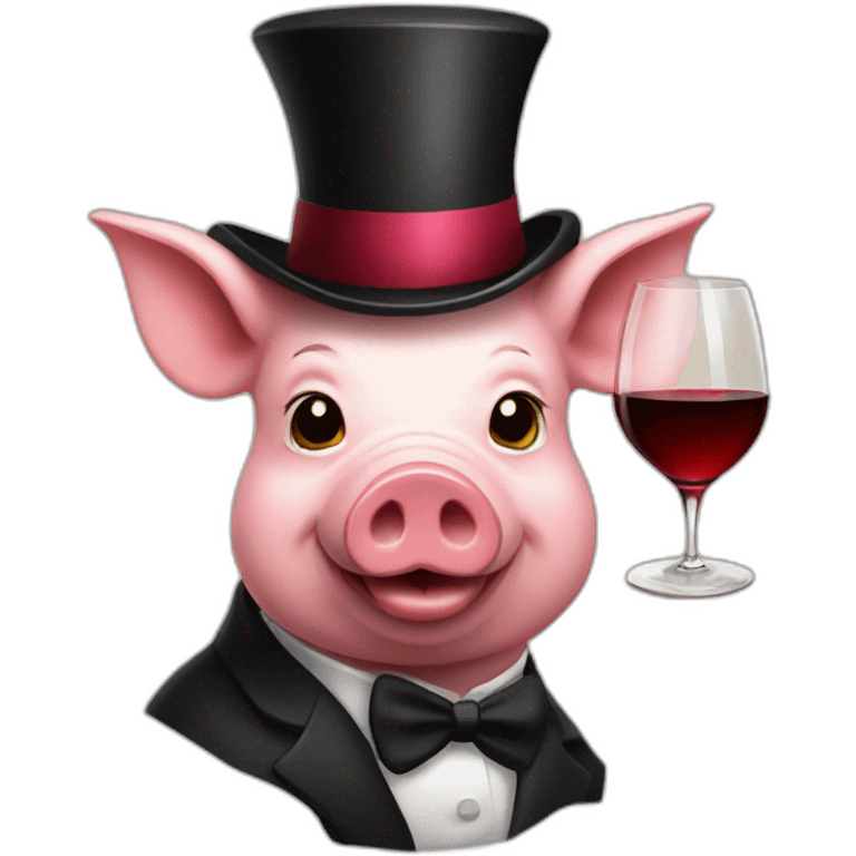 pig with a top hat and a glass of wine emoji