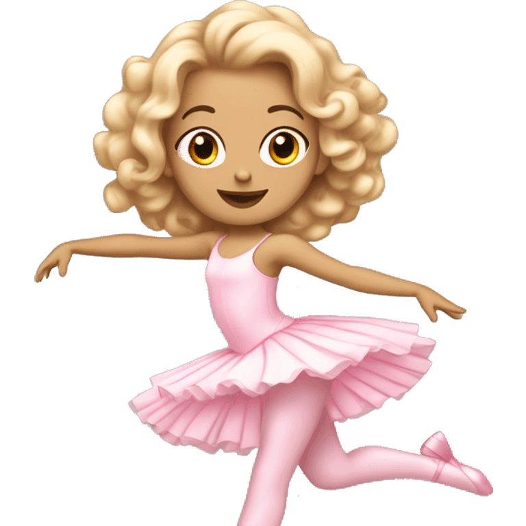 coquette white dancing girl with curly beige hair and pink ballerina dress  emoji