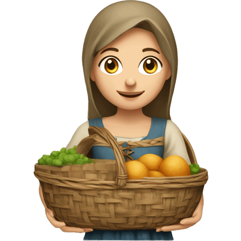 medieval market caucasian femal young girl visitor with a basket emoji