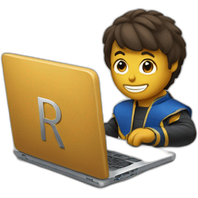 HERO WITH LETTER R , with a laptop emoji