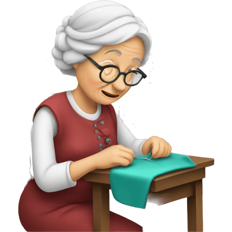 Old lady sewing emoji