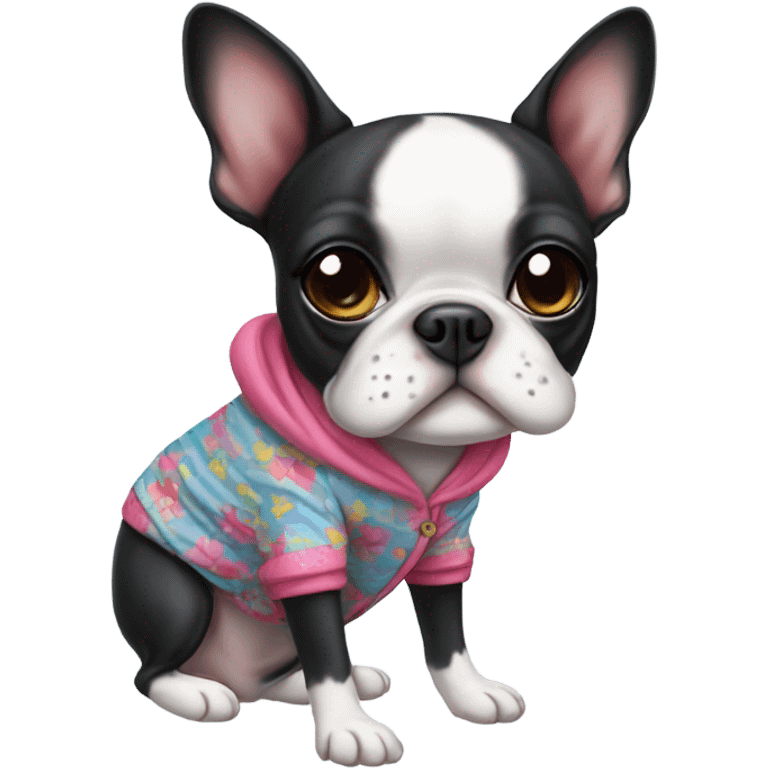 Boston terrier in pajamas emoji