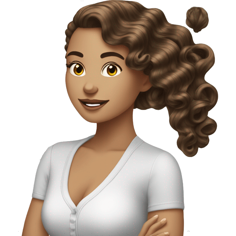 Heatless curler on brunette girl white emoji