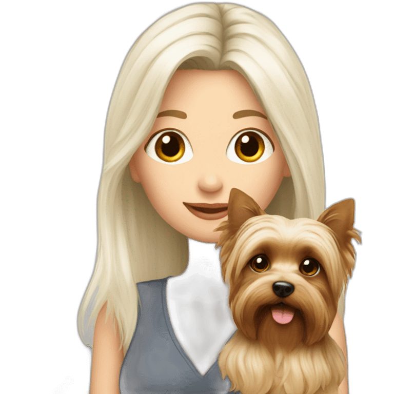 White-Lady-longhair-with-yorkie-on-hand emoji