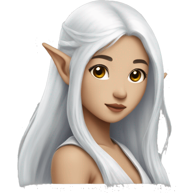 Asian feminine body slim long white hair elf  emoji