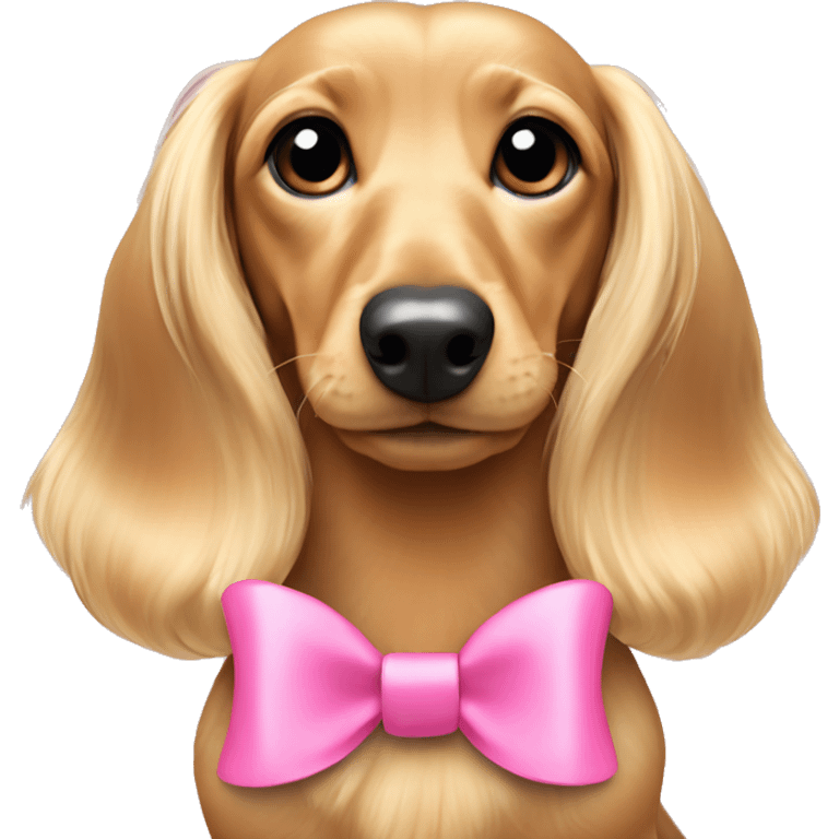 Blonde long hair dachshund puppy with pink bow emoji