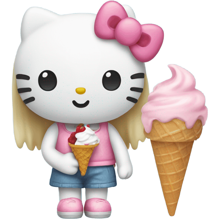 hello kitty holding an ice cream emoji