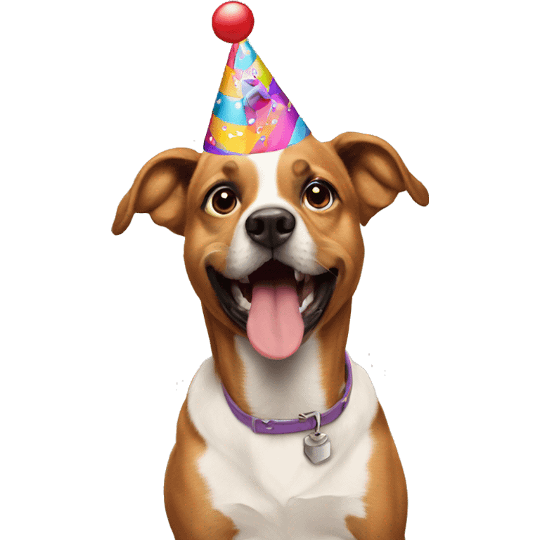 Dog wearing birthday hat with a 2 emoji