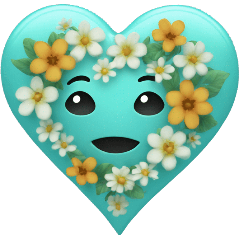 aqua heart with flowers emoji