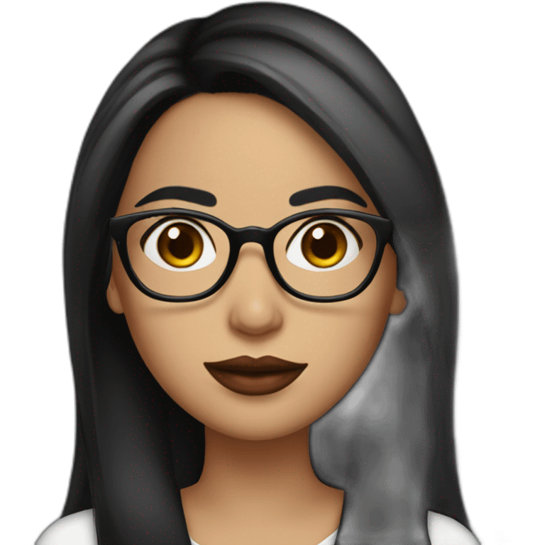 latina with glasses and dark long black straight hair with big lips emoji