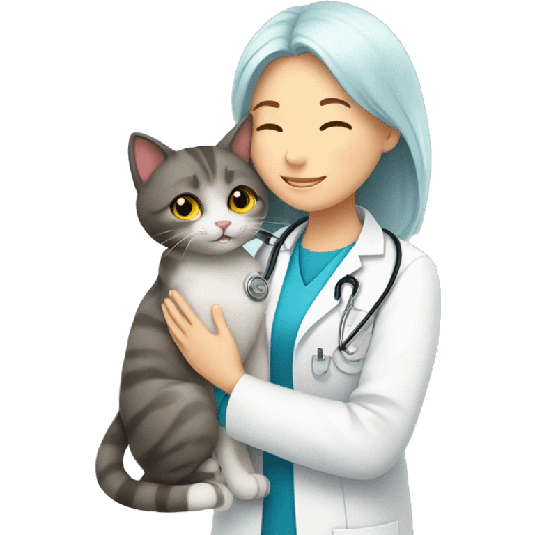 cat cuddles veterinarian girl emoji