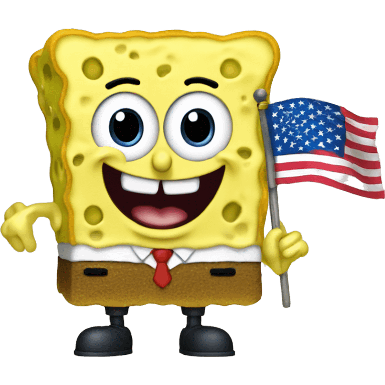 Sponge bob waving an American flag emoji