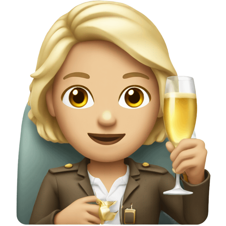 Passenger in first class with champagne emoji