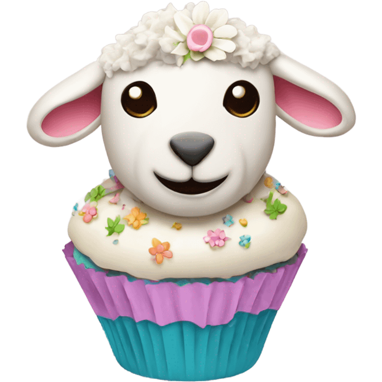 beautifully decorated Easter lamb cupcake emoji