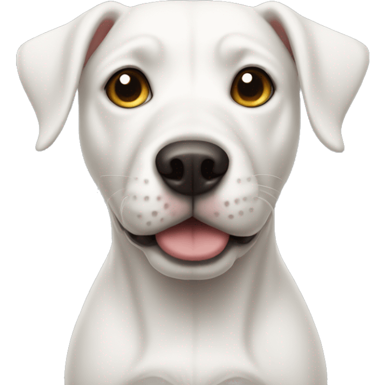 White dog that looks a little bit like a pittbull but with standing ears emoji