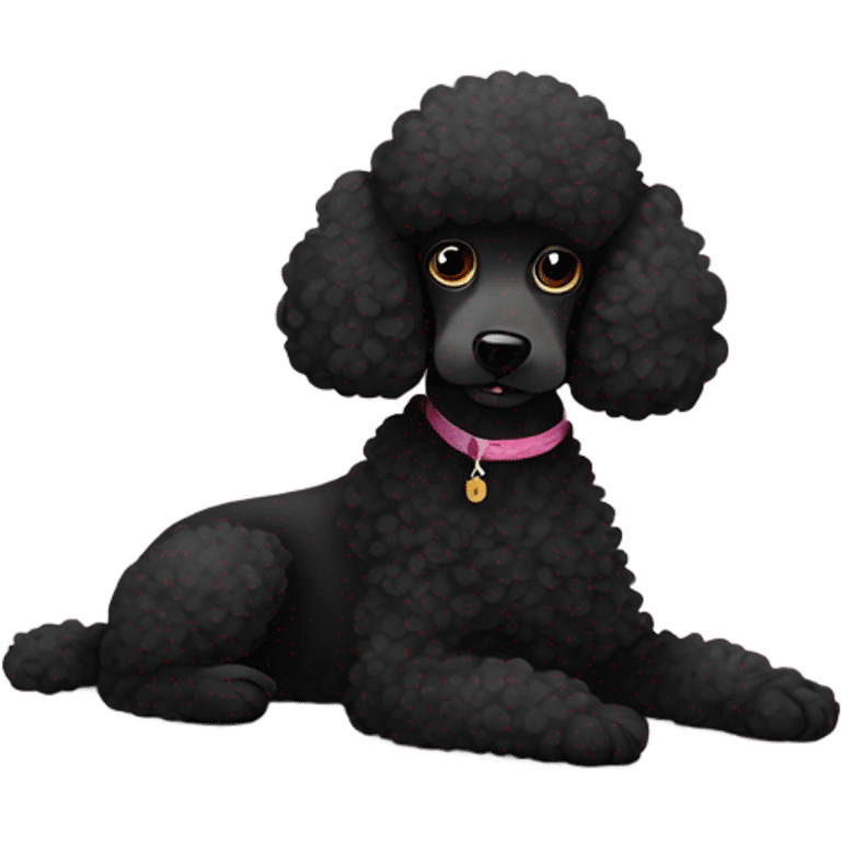 Black poodle relaxing on a carpet emoji