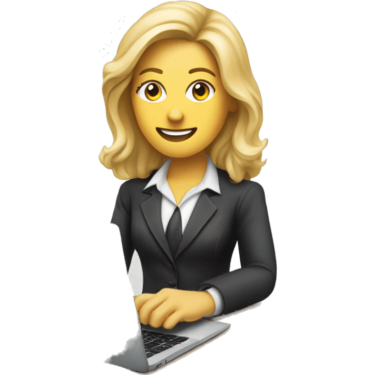 blonde medium hair mortgage loan officer with laptop and cmg home loans logo emoji