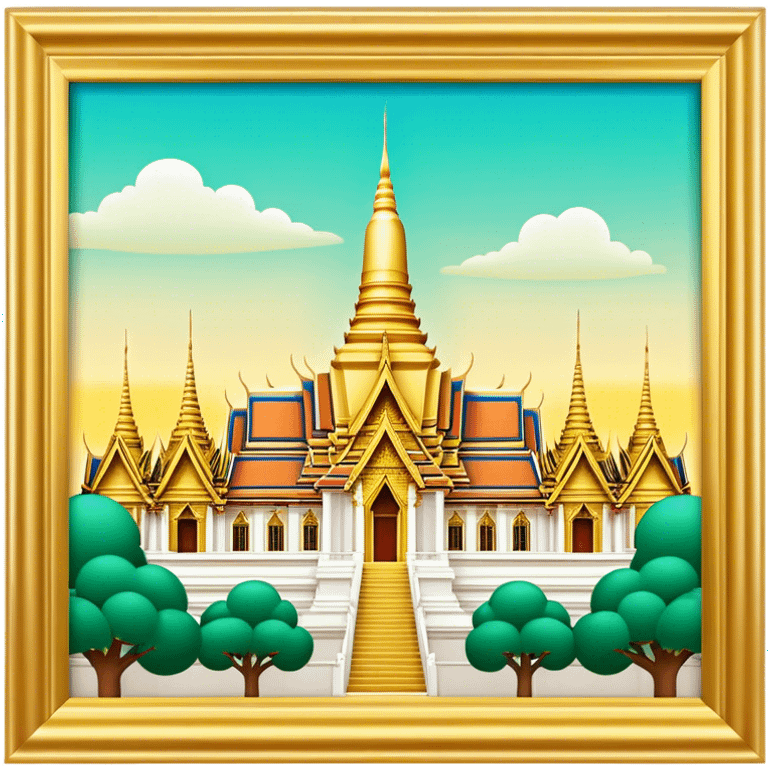 Cinematic Realistic Grand Palace Bangkok Landmark Emoji, showcasing the opulent golden spires, intricate Thai architecture, and the Emerald Buddha Temple set within a vibrant, manicured courtyard. emoji