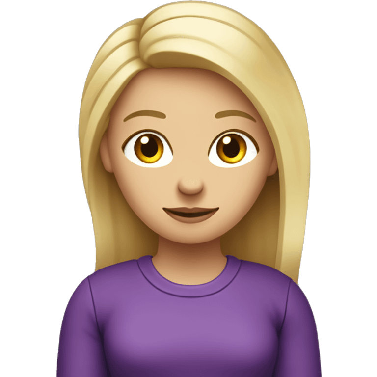 Mujer rubia de pelo lacio raya a un costado, de 37 años, con remera violeta, que legusta la economía y el sistema financiero emoji