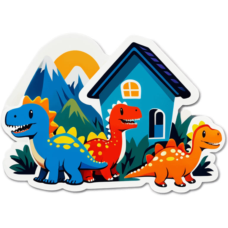 Happy Dino’s with houses  emoji