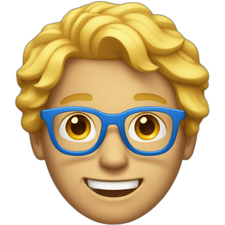 guy with golden hair, blue glasses and shiny teeth emoji