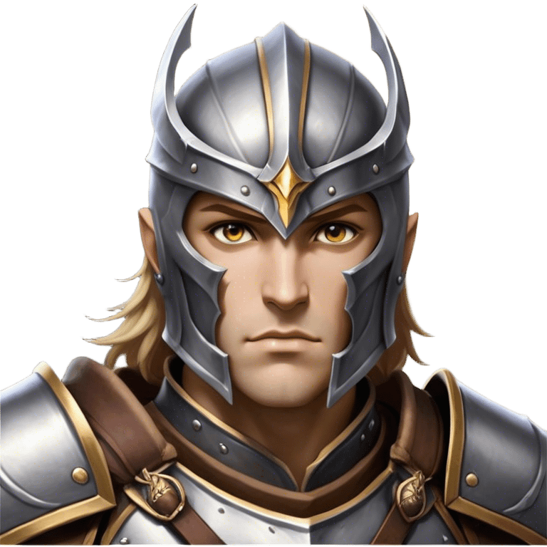 Cinematic Realistic WoW Human Warrior Portrait, head tilted epicly and inquisitively, showcasing a commanding presence and heroic grace. His chiseled features, resolute eyes, and meticulously crafted steel armor with leather accents in harmonious greys and bronzes are rendered with lifelike clarity and dramatic lighting, high shine, epic and awe-inspiring, embodying the spirit of a warrior poised for battle. emoji