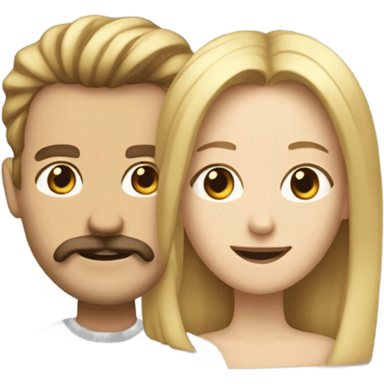 Woman with shoulder length blonde hair and a man with a brown hair and large mustache emoji