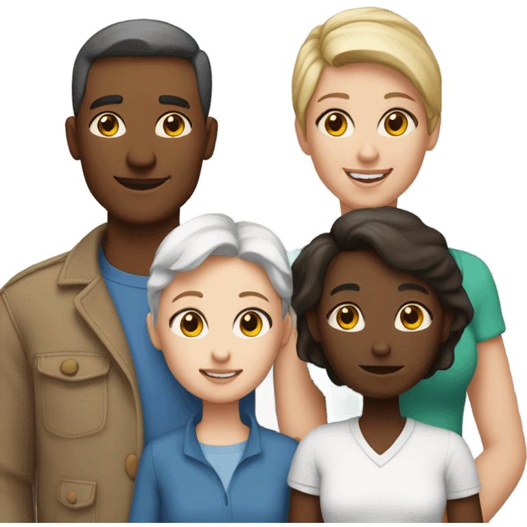 family of 4, white skin dad, brown skin mom, white skin son, white skin daughter emoji