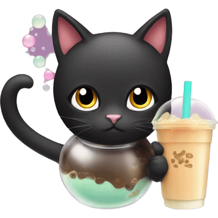 Black cat drinking bubble tea emoji