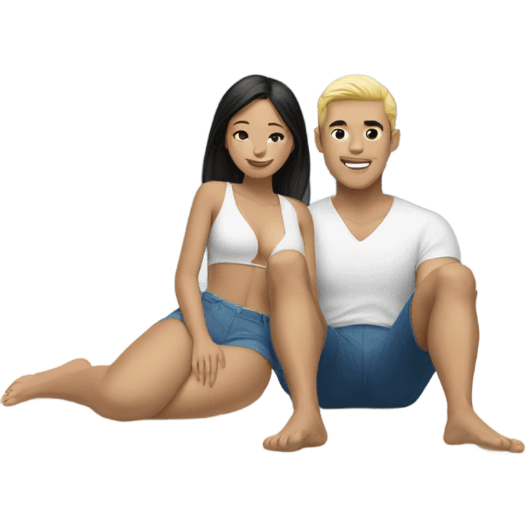 asian girl laying on the beach with white american boyfriend  emoji