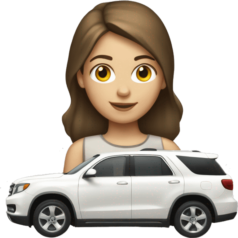 Brown hair Caucasian girl in a white SUV emoji