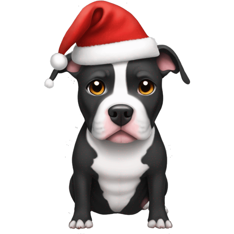 Black and white pit bull with a Santa hat and costume on emoji